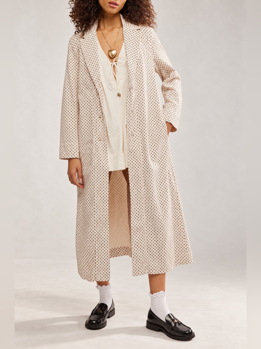Free People We The Free Monique Denim Duster in Polka Dot Size L